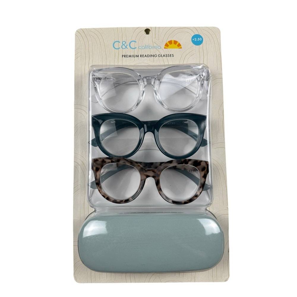C&C CALIFORNIA Reading Glasses +2.50 Womens 3 Pair Set Case NEW SEALED